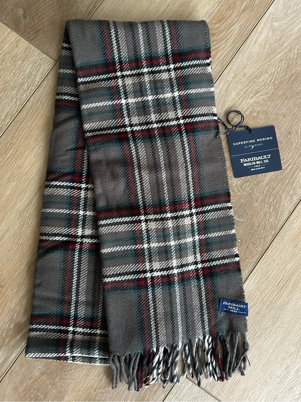 Faribault Stewart Plaid Pewter Scarf - Fine Merino Wool